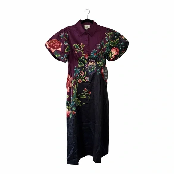 Tuckernuck Midnight Moonflower Delaney Dress Floral Purple Collared Midi Small - Picture 14 of 15